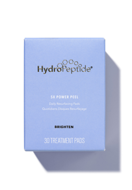 Hydropeptide 5x power peel doekjes gedrenkt in 5 krachtige fruitzuren zoals salicylzuur glycolzuur lactaatzuur en enzymen voor fijne poriën en een zuivere huid